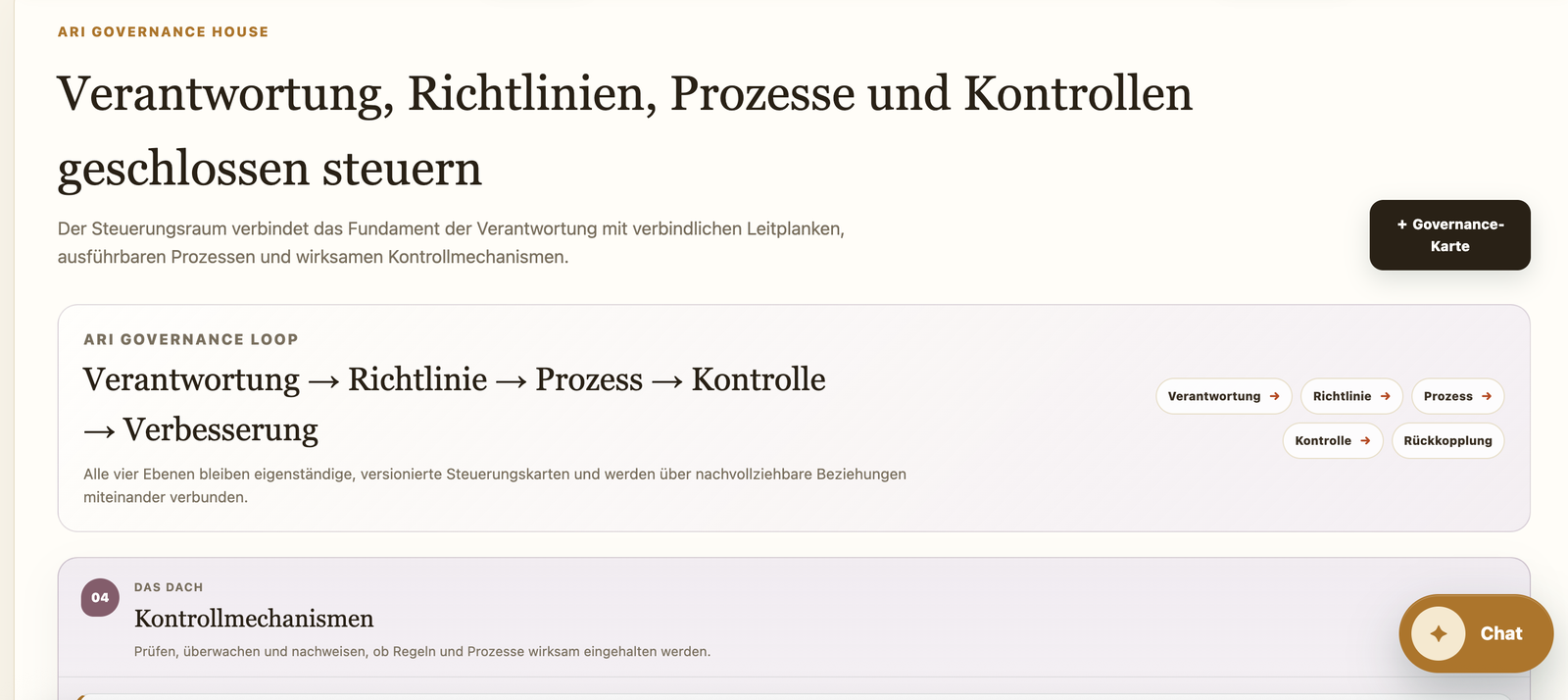 Bildschirmausschnitt aus ARI mit Governance-Informationen